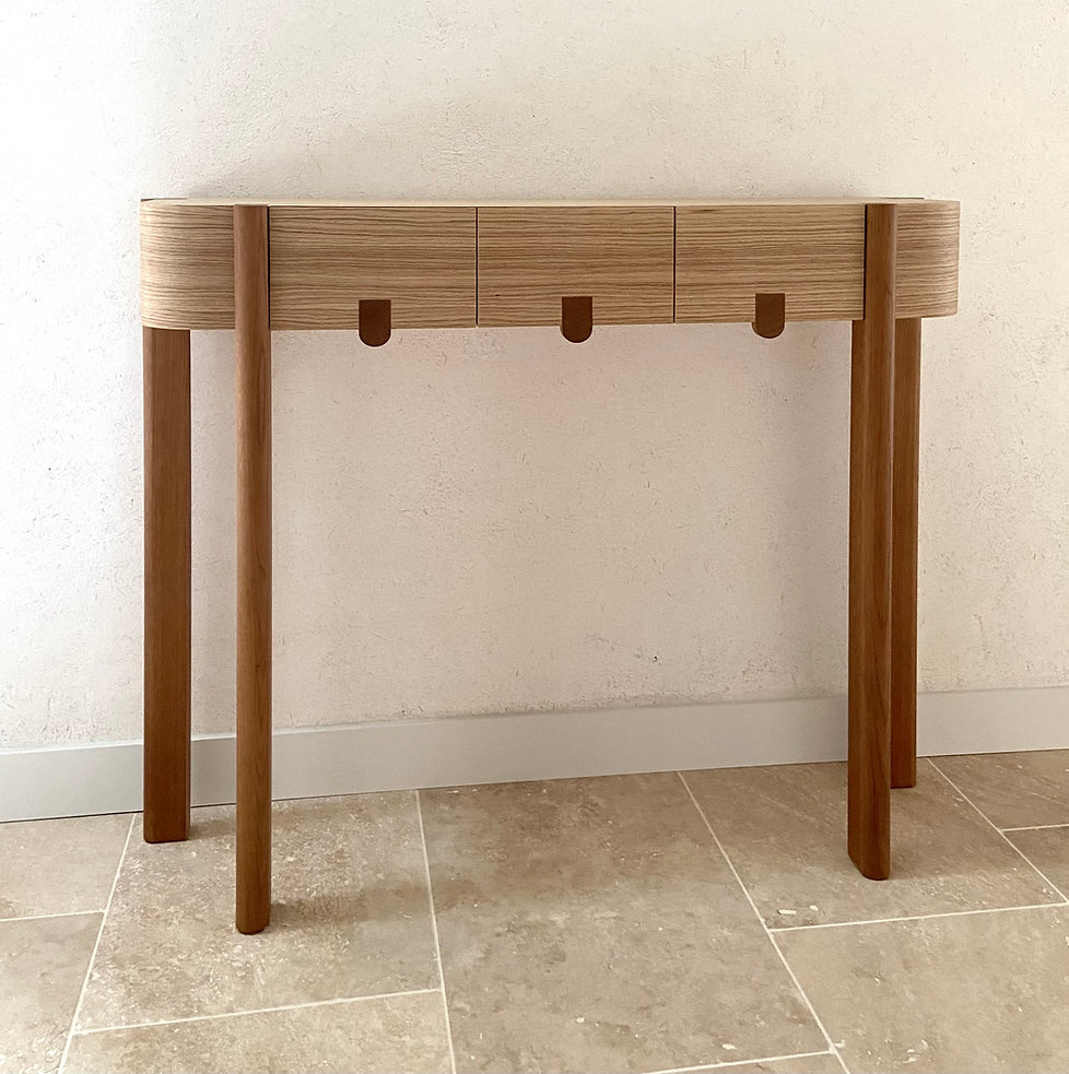 Console sur mesure en chêne plaqué et chêne teinté massif